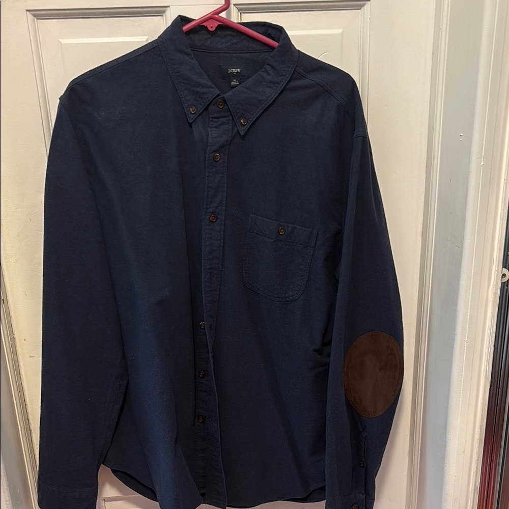 J. Crew Men's Navy Shirt with Brown Accents